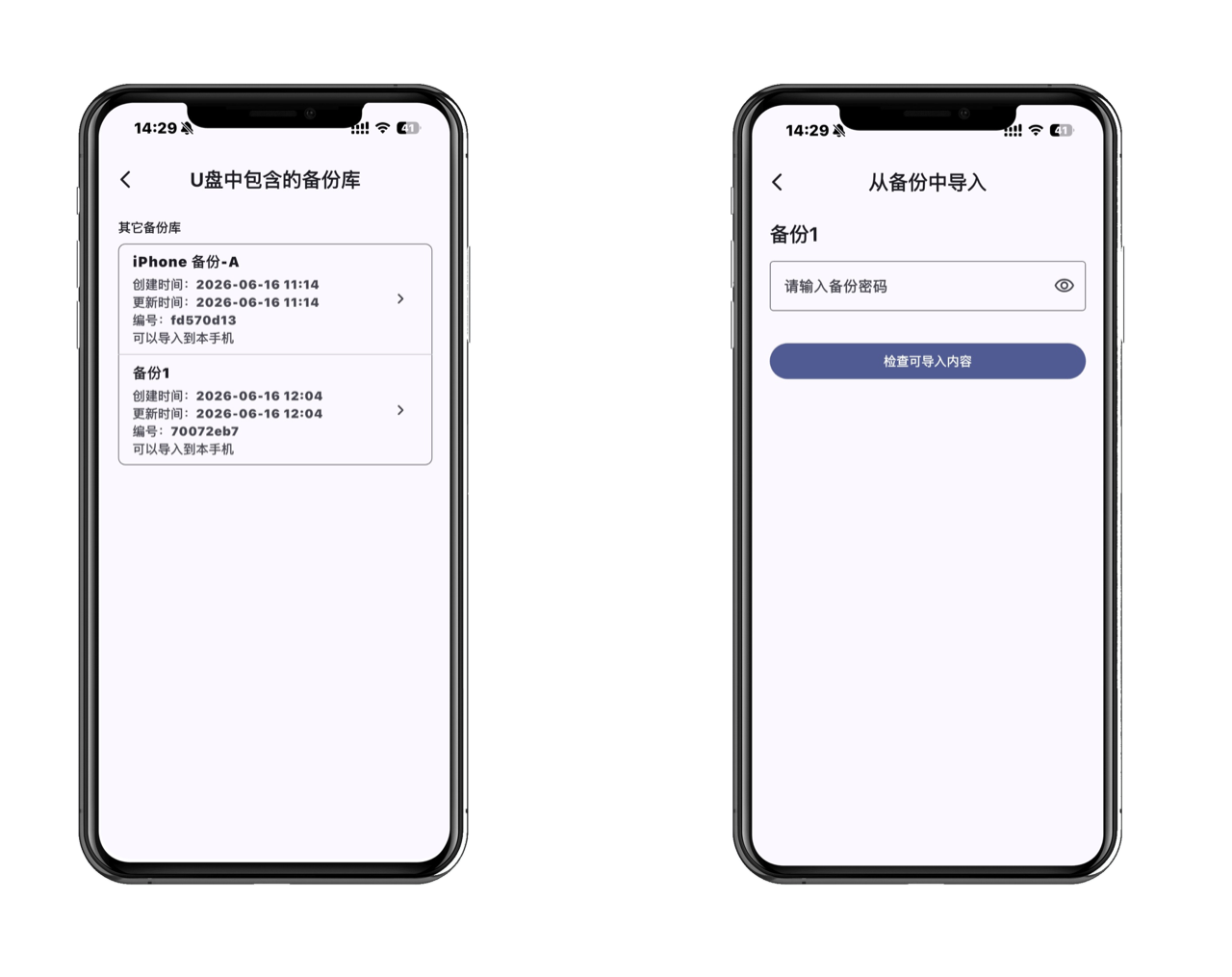 选择目标备份并输入解密密码截图